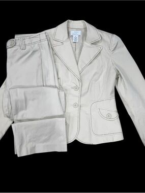 Ann Taylor Loft Petite 2 Piece Pant Suit Khaki Stitching Career Work Sz 6P 4P